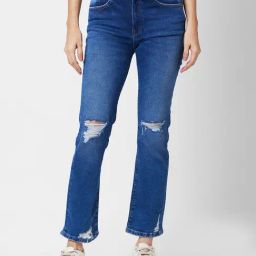 Spykar Dark Blue Cotton Distressed Mid Rise Jeans-picture-32