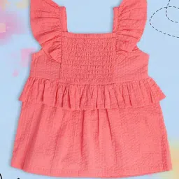 MINIKLUB Orange Baby Girls Frill Sleeve Woven Top-image-5