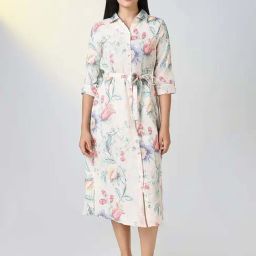 Showoff Cream Cotton Regular Fit Printed Dress-image-76