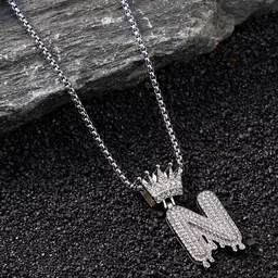 French Accent Men Silver-Plated Alphabet-N Pendants with Chains-picture-20