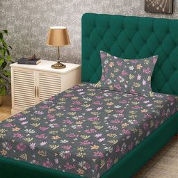 Myntra Elegant Homes Grey & Purple Printed 300 TC Single Bedsheet Set 2.25 m x 1.50 m-image-95