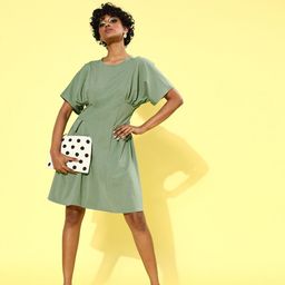 Athena Women Enchanting Sea Green Solid Waisted Dress-image-94