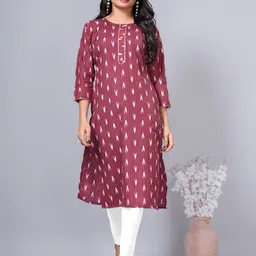 SIMPLYETHNIC Geometric Printed Round Neck Straight Kurta-image-71