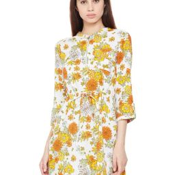 Oxolloxo White & Yellow Floral Print Bang Glam Skater Dress-image-40