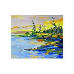 Inephos Yellow & Blue Beach Printed Canvas Wall Art-picture-45