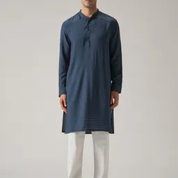 Banana Club Striped Mandarin Collar Long Roll-Up Sleeves Straight Kurta-picture-27