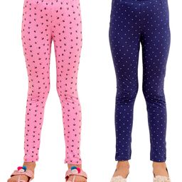 Kids Cave Polka Dots Printed Ankle Length Pack Of 2 Leggings - Blue & Pink-image-85