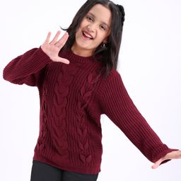 Pine Kids Full Sleeves Fine Cable Knit Structure Sweater for Moderate Winter - Maroon-image-41