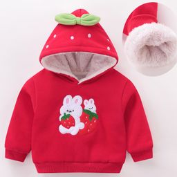 Kookie Kids Full Sleeves Hoodie with Bow & Bunny Applique - Red-image-62