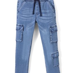 Pine Kids Denim Washed Full Length Cargo Fit Jeans with Pockets - Mid Blue-image-44