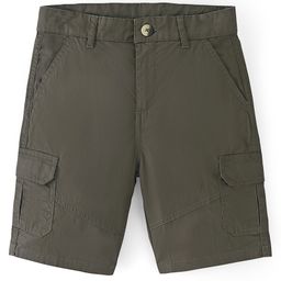 Pine Kids Cotton Woven Solid Shorts with Adjustable Elasticated Waist- Olive-image-3