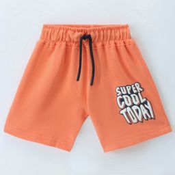 Smarty Boys Premium Cotton Lycra Loop Knit Knee Length Shorts Text Print - Peach-picture-14