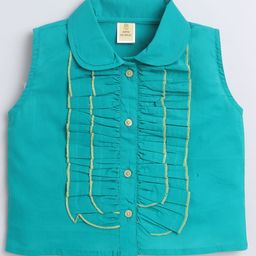 Aww Hunnie 100% Cotton Sleeveless Frill Detailed Top - Green-image-83