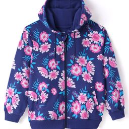 Pine Kids Cotton Knit Full Sleeves Sweatjacket with Floral Print - Navy Blue-image-70
