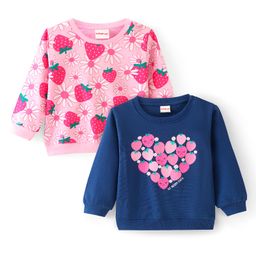 Babyhug Cotton Knit Full Sleeves Sweatshirts With Strawberry Print Pack of 2 - Pink & Navy Blue-picture-17