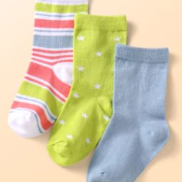 Cute Walk by Babyhug Knit Ankle Length Socks With Star Design Pack of 3 - Green & Grey-image-46