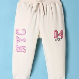 Doreme Terry Knit Full Length Text Printed Fleece & Woollen Bottomwear - Off White-image-85