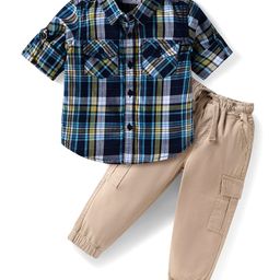 Babyhug Cotton Woven Full Sleeves Checkered Shirt & Joggers Set - Blue & Beige-image-20