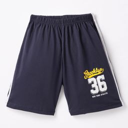 Taeko Single Jersey Knit Knee Length Shorts With Brooklyn Print - Navy Blue-image-68