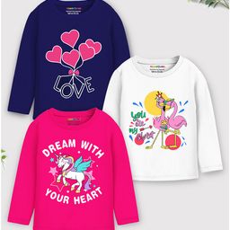 Trampoline Pack Of 3 Full Sleeves Heart & Unicorn Printed Tees - Blue Pink & White-image-1