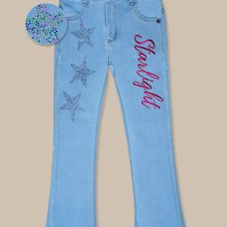Nino Togs Star Text Embroidered Beads Embellished Jeans - Light Blue-image-85