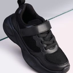 Pine Kids Velcro Closure Solid Color School Shoes - Black-image-101