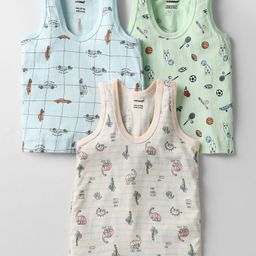 CUCUMBER Sinker Knit Sleeveless Vests with Vehicle Sport & Dino Print Pack of 3 - Baby Pink Light Blue & Green-picture-3