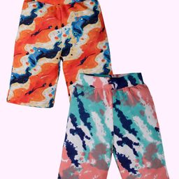 Kiddopanti Pack Of 2 Tie Dye Cycling Shorts - Multi Colour Sea Blue & Coral-image-13