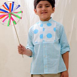 BownBee Cotton Full Sleeves Striped Shirt - Blue-image-58