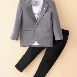 Dapper Dudes Faster Text Printed Tee & Pant With Full Sleeves Blazer Set - Grey-image-63