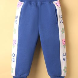 Little Kangaroos Fleece & Wollen Knit Full Length Cut & Sew Bottom Wear With Floral Print - Blue & White-image-89