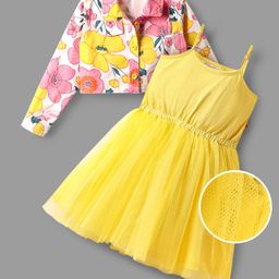 OLLINGTON ST. Cotton Twill Woven Floral Printed Full Sleeves Jacket & Dress - Multicolor & Yellow-image-98