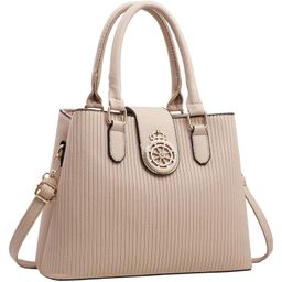 SYGA Elegant Striped Handbag for Women Crown Emblem Design, Convertible Crossbody & Shoulder Bag(Cream)-picture-6