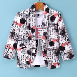 Radutu Full Sleeves Abstract Printed Blazer With Tee Set - Multi Colour & White-image-21