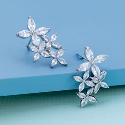 Kushal's Fashion Jewellery Rhodium-Plated Zircon Studded Leaf Shaped Studs-46