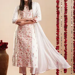 Anni Designer Floral Embroidered Tie-Up Neck Regular Rayon Kurta & Trousers &  Dupatta-image-51