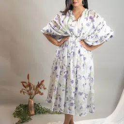 GO BOUJEE Women Floral Printed Kimono Sleeves Kaftan Midi Dress-image-33