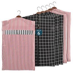 Kuber Industries Black & Maroon Set Of 6 Checked Cotton Hanging Clothes Packing Organisers-18