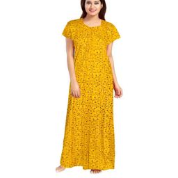Pure Cotton Printed Nighty Nightrdess Maxi Gown For Women-image-80