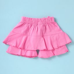 ToffyHouse Interlock Knit Half Sleeves Striped Top & Skort Set with Bow Applique & Text Puff Print - Pink & White image 5