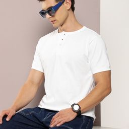 DILLINGER Men Henley Neck Honeycomb Structure T-shirt-image-81