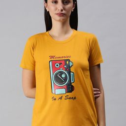 BRATMA Women Mustard Yellow & Red Printed T-shirt-16