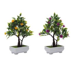 FOLIYAJ Set of 2 Multicoloured Artifical 2-Trunk Bonsai Tree With Pot image 3