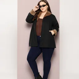 Qurvii+ Plus Size Front-Open Longline Fleece Trench Coat image 5