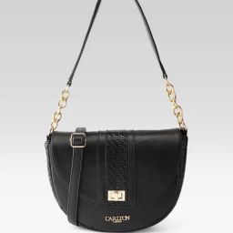 Carlton London Black Textured Medium Leather Shoulder Bag-33