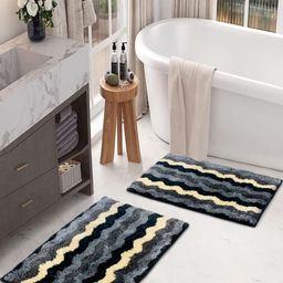 LUXEHOME INTERNATIONAL Birmingham Black 2 Pieces Printed Microfibre Anti Skid Bath Rugs-image-13