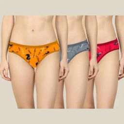 AROUSY Yellow & Grey Printed Bikini Panties - Pack Of 3-image-53