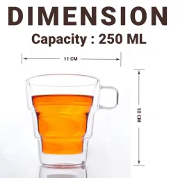 Femora Double Wall Transparent Glass Heat Resistant Coffee Mugs With Handle (0.25 L) - Set of 6 image 4