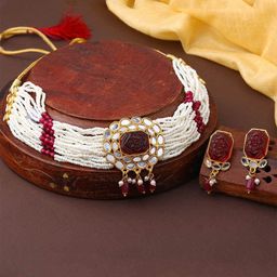 Estele Gold-Plated Artificial Stones Studded & Beaded Jewellery Set-image-47