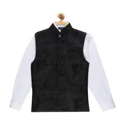 Blue Giraffe Kids Black Self Pattern Shirt & Waistcoat-image-14